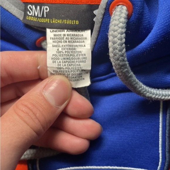 Under Armour Sweatshirt Hoodie Men's Small (S) Blue Orange Storm1 Loose Pullover - Picture 4 of 4